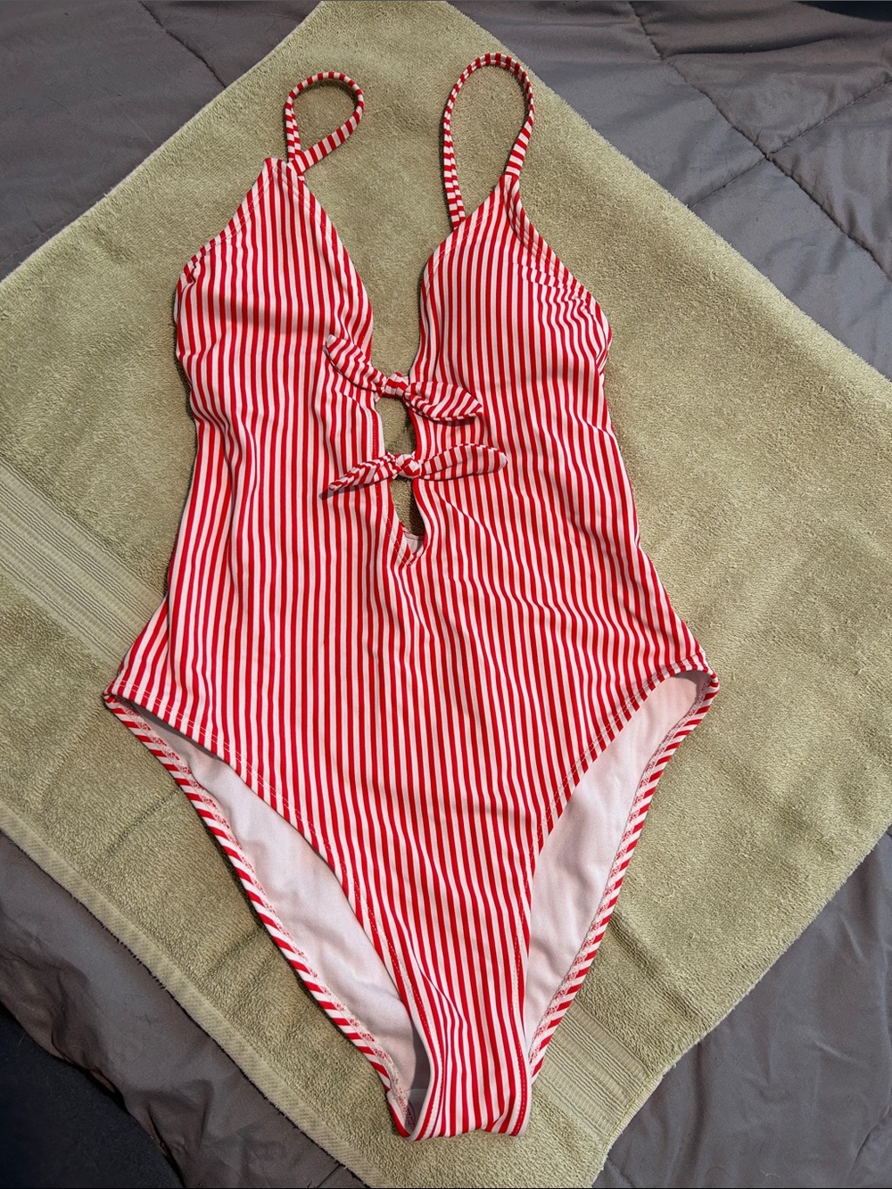 Xhilaration Red and White Striped One-Piece Swimsuit
